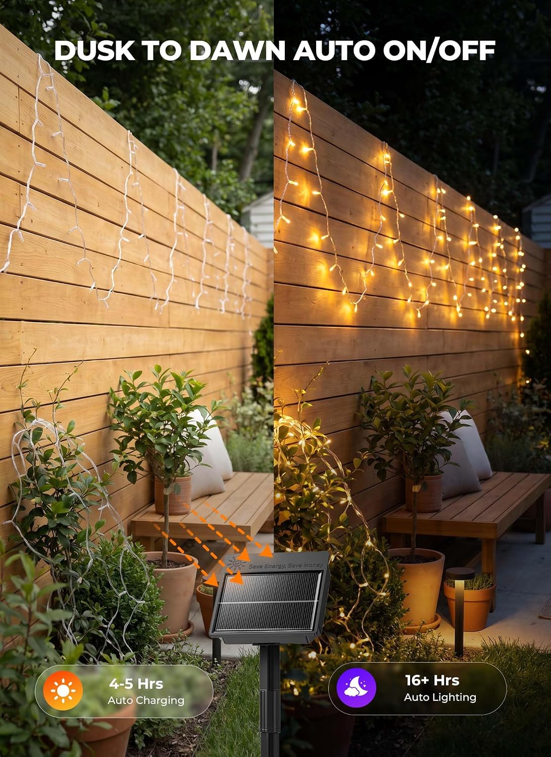 2Pack Total 92Ft 240 LED Solar Powered String Lights Outdoor for Garden Yard Patio Party Decor, Warm White