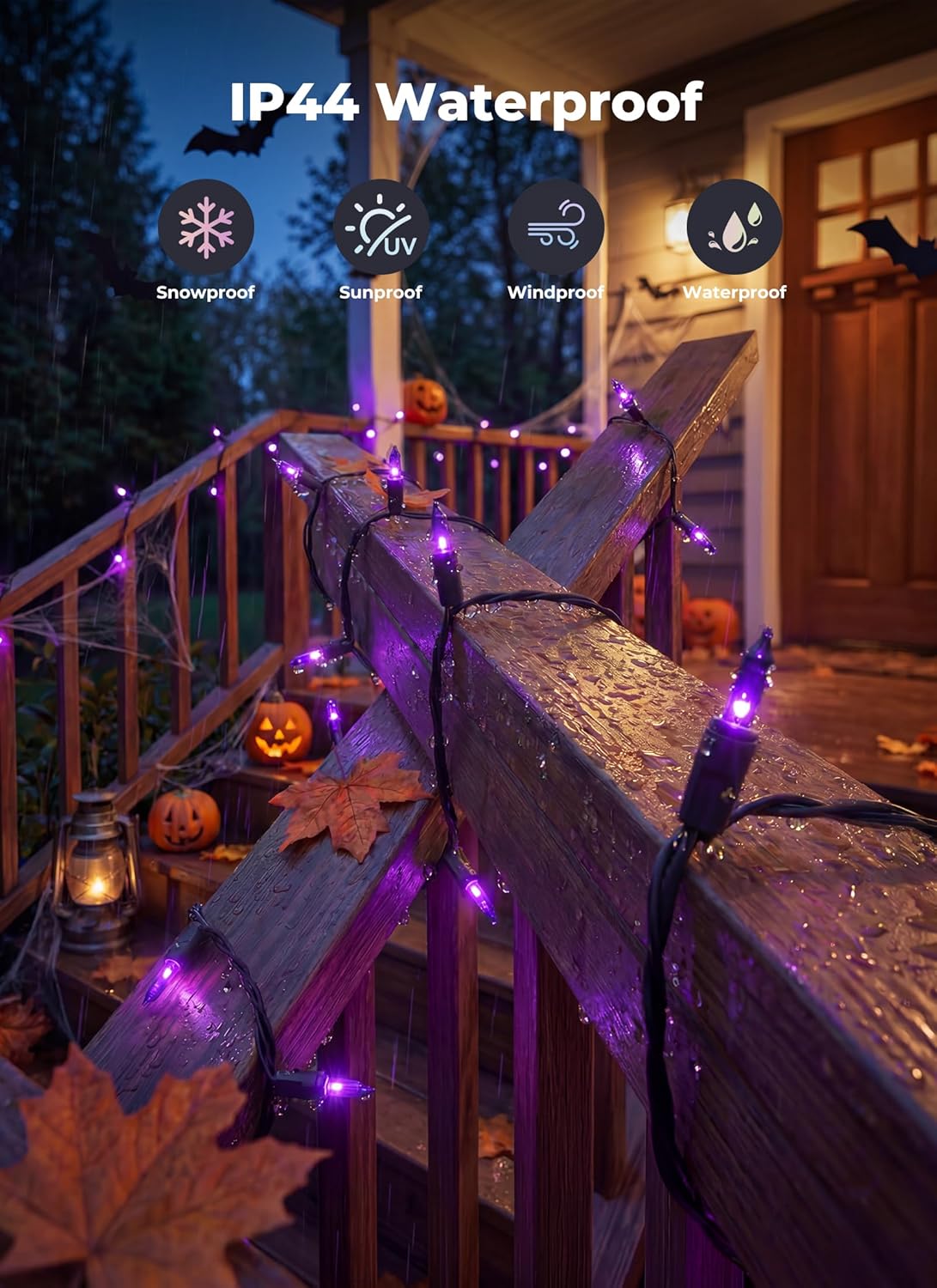 20Ft 100 LED Plug in Mini Incandescent Bulbs String Light for Halloween Haunted House Party, Purple