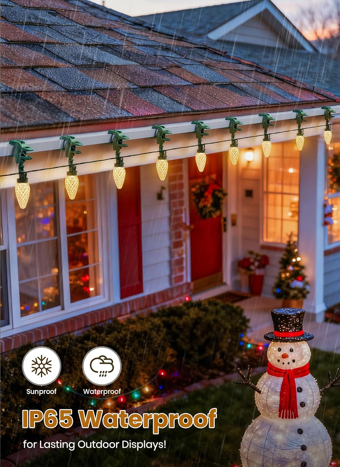 68Ft Plug in 100 LED C9 Christmas String Lights with Quick Clips for Roofline Patio Decor, Warm White