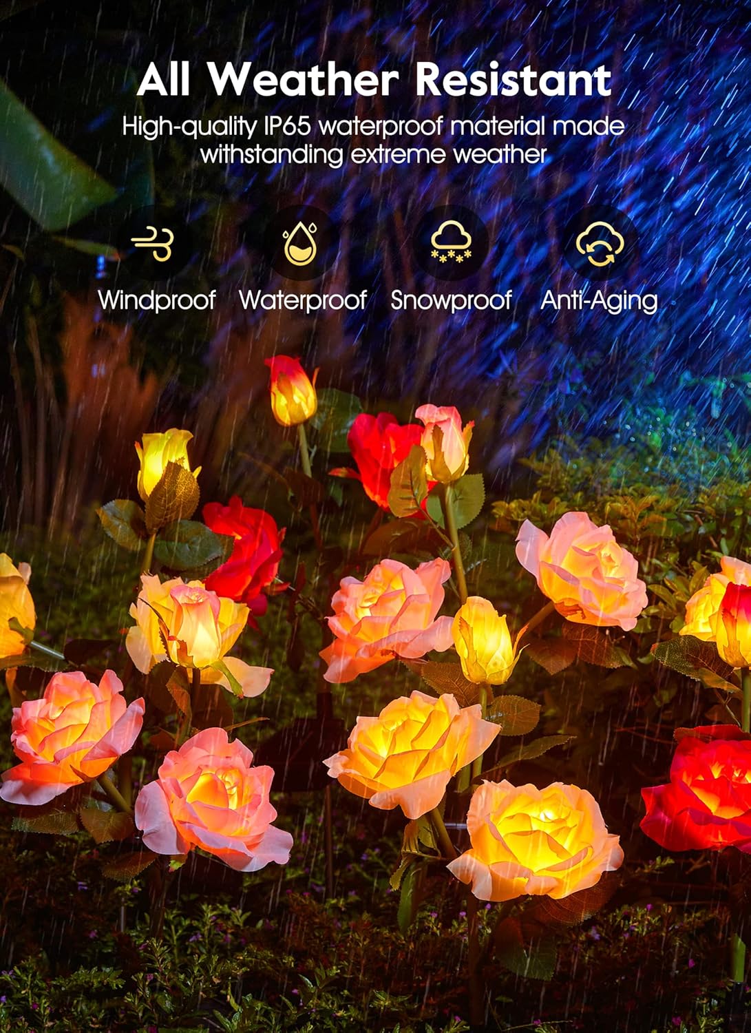 4 Pack Realistic Rose Flowers Solar Garden Pathway Lights for Yard & Patio Decorations, Waterproof