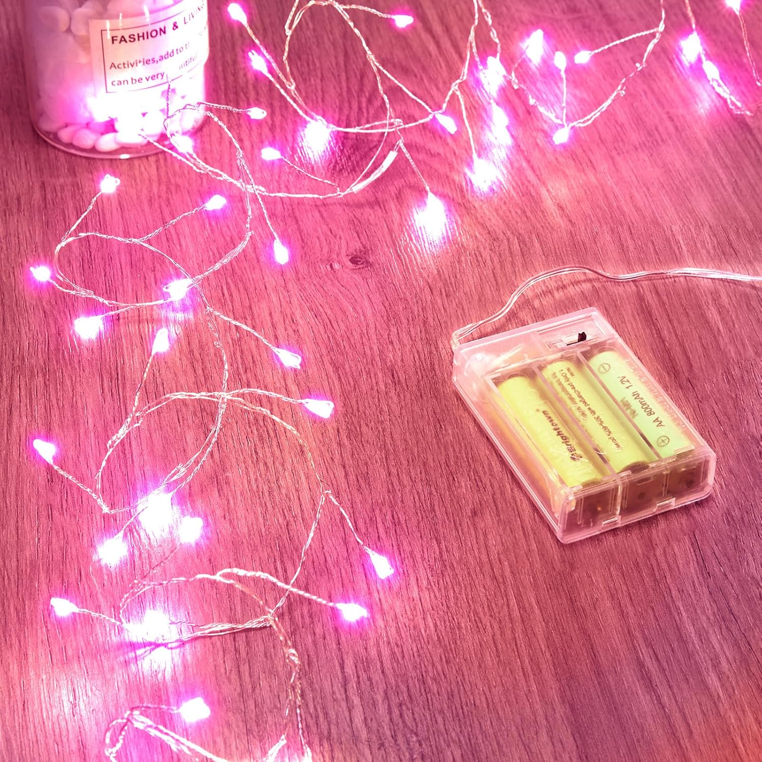 Pink 5ft 60 LED Battery Operated Silver Wire Firecracker Lights for Valentine Wedding DIY Decor