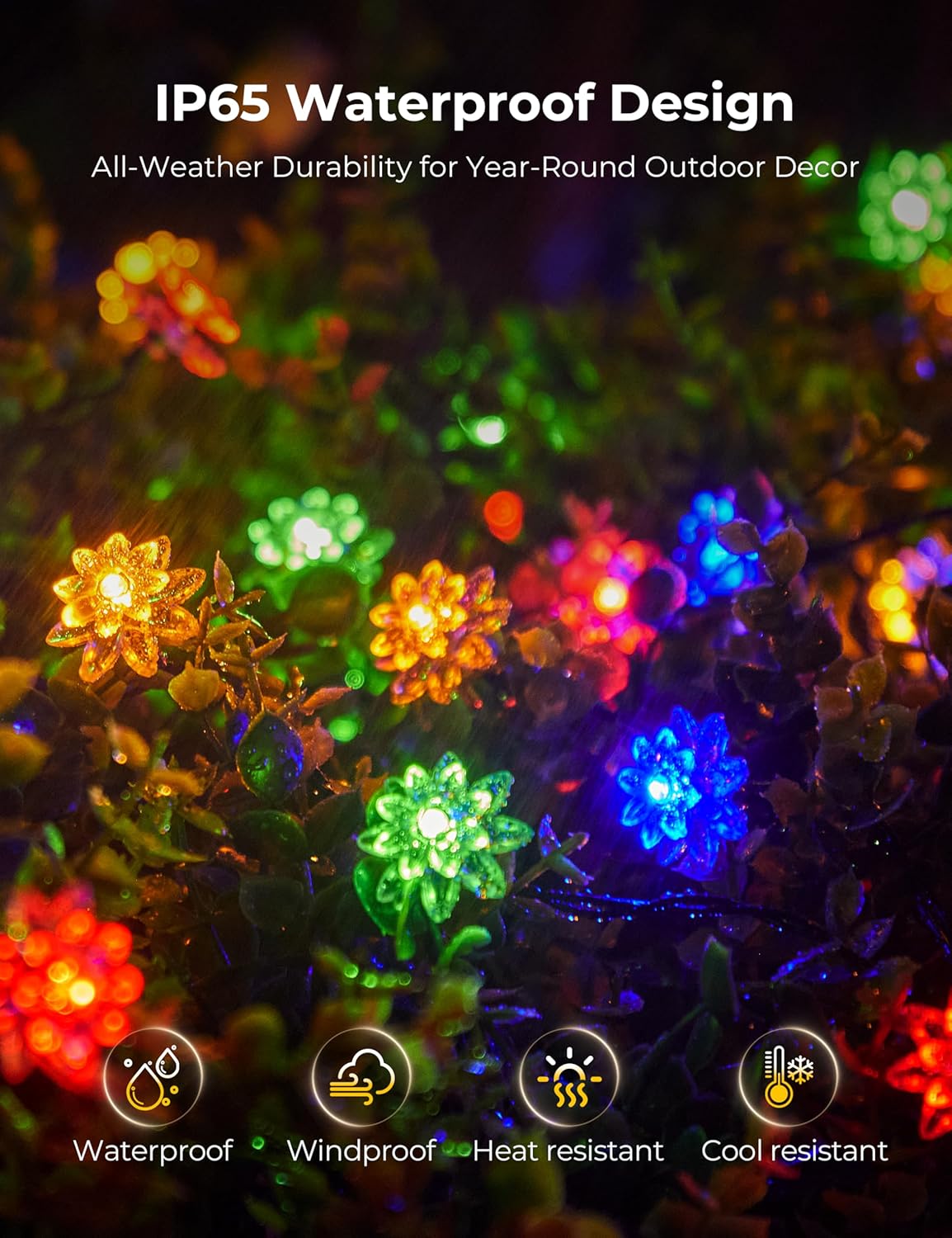 50 LED Flowers Solar String Lights for Garden Yard Fence Patio, 8 Modes, Multicolor