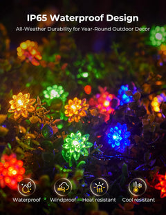 50 LED Flowers Solar String Lights for Garden Yard Fence Patio, 8 Modes, Multicolor