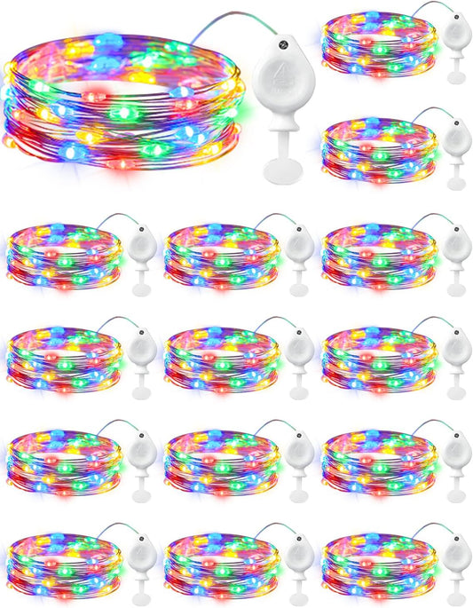 14 Pack 7FT 20 LED Battery Operated Silver Wire Firefly Starry Moon Lights for DIY Crafts, Multicolor