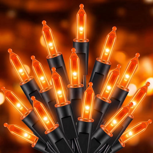 33FT Plug in 100 LED Mini Orange Lights for Halloween Fall Party Haunted House, 8 Modes