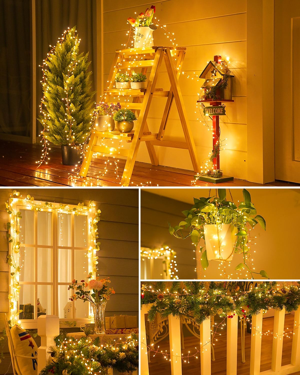 19.6Ft 240 LED Outdoor Solar String Lights with 8 Modes for Patio Party Garden Yard, Warm White