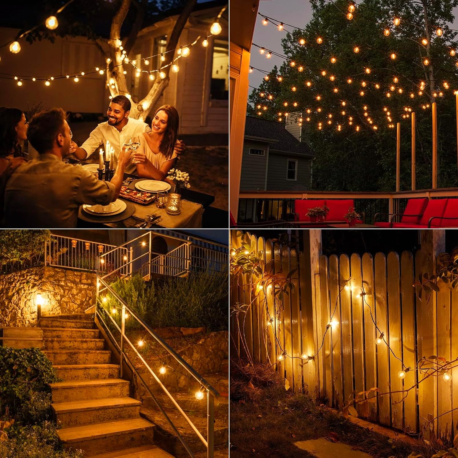 50ft Connectable Patio Lights with 52 G40 LED Plastic Bulbs (2 Spare) for Backyard Bistro Balcony Porch Party Wedding, E12, 2200K, Black