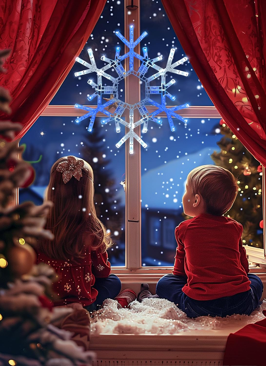 Christmas Snowflake Lights Outdoor Indoor, Multi-Size (20"/36") Multi-Color Folding LED Hanging Lights