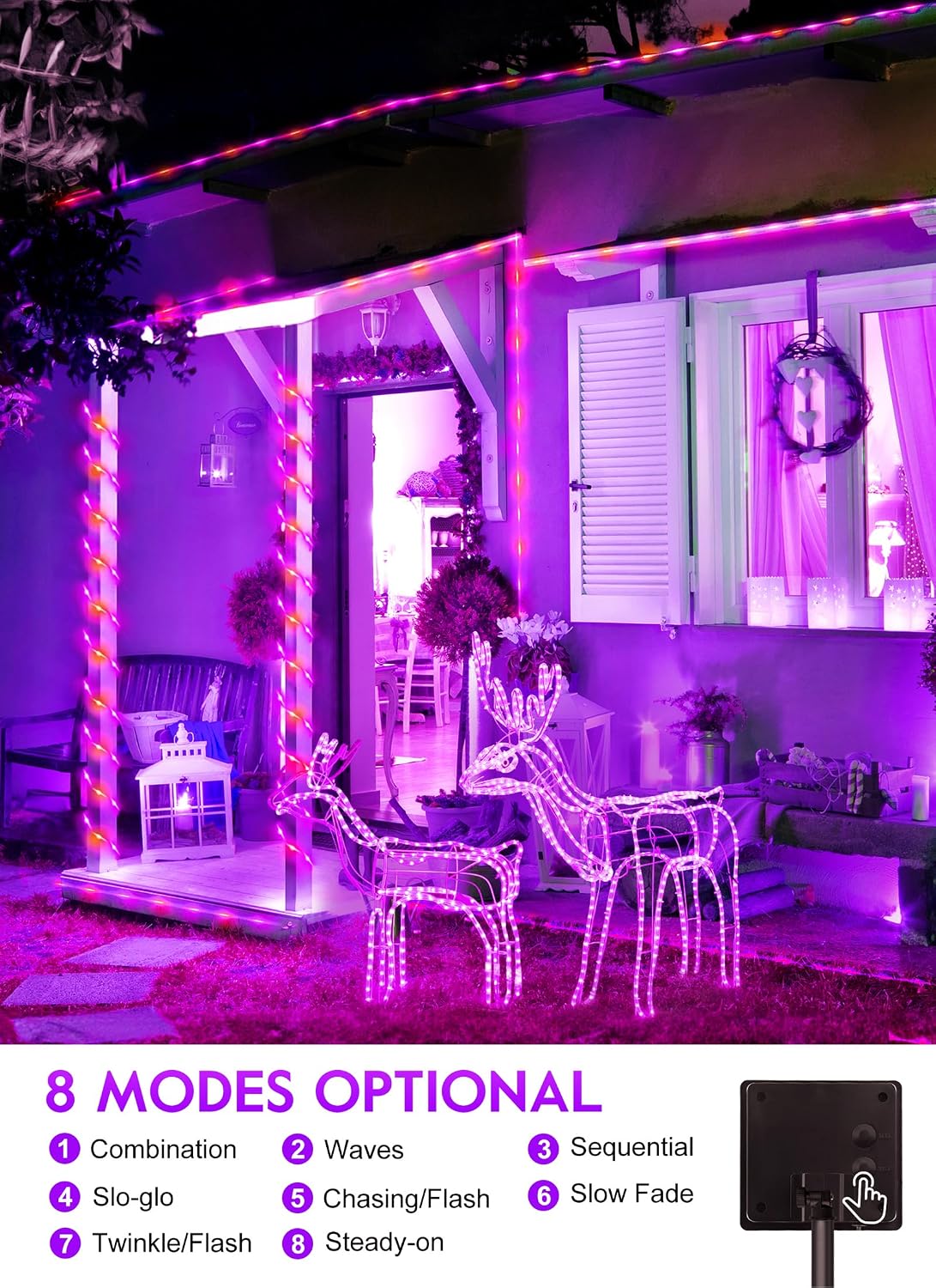39FT 100LED Solar Rope Lights for Halloween Haunted House Party, 8 Modes, Orange and Purple