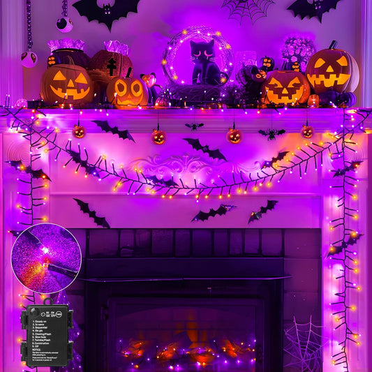 Halloween String Lights Battery Operated 10FT 120 LED Orange Purple