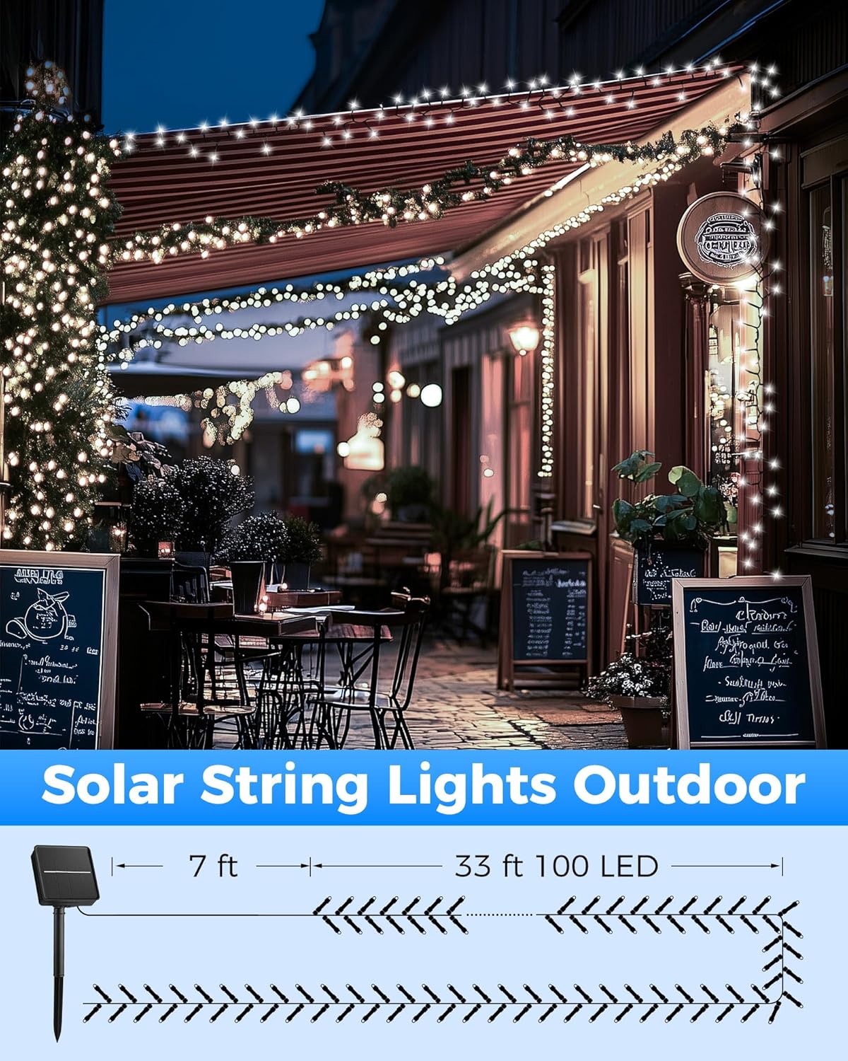 50Ft 120 LED Solar String Lights with 8 Modes for Wedding Party Decor, Pure White
