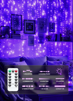 300 LED Purple 9.8ft x 9.8ft Fairy Curtain Lights for Bedroom Christmas Decoration, USB Powered