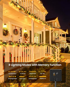 4 Pack Total 132Ft 400 LED Solar String Lights with 8 Modes for Yard Garden Patio, Warm White