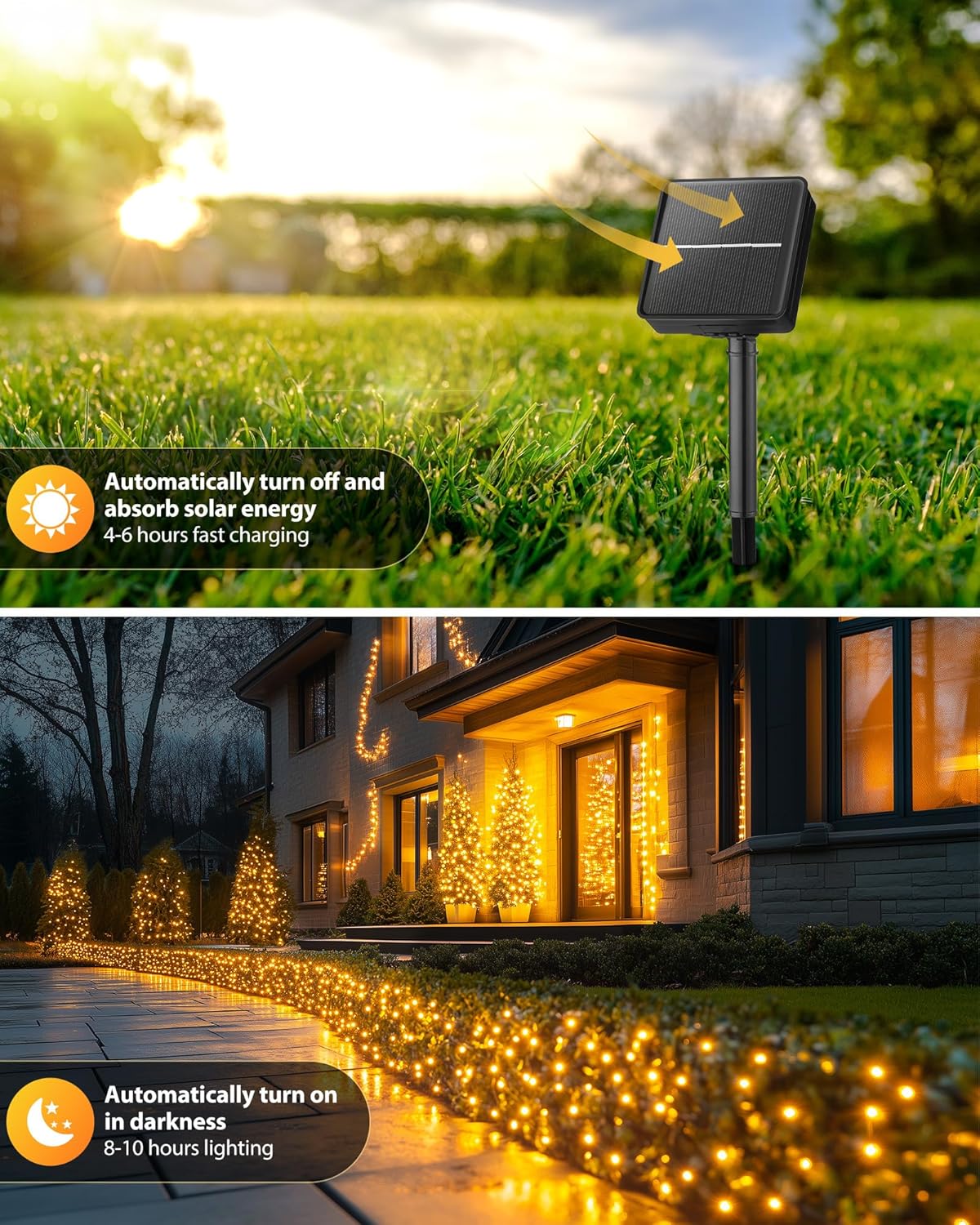 2 Pack 92Ft 240 LED Solar Powered String Lights Outdoor for Garden Yard Patio Party Decor, Warm White