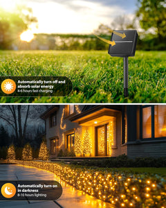 2 Pack 92Ft 240 LED Solar Powered String Lights Outdoor for Garden Yard Patio Party Decor, Warm White