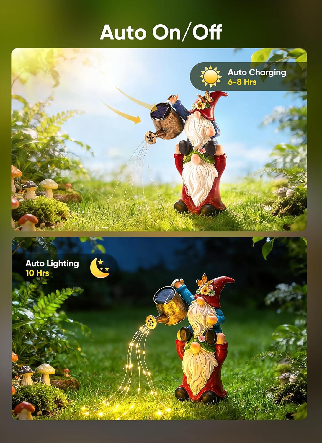 Solar Powered Gnome Statue with Watering Can Lights for Garden Backyard Decor