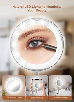 Makeup Mirror Lights with Gooseneck Mirror, 10x Magnifying