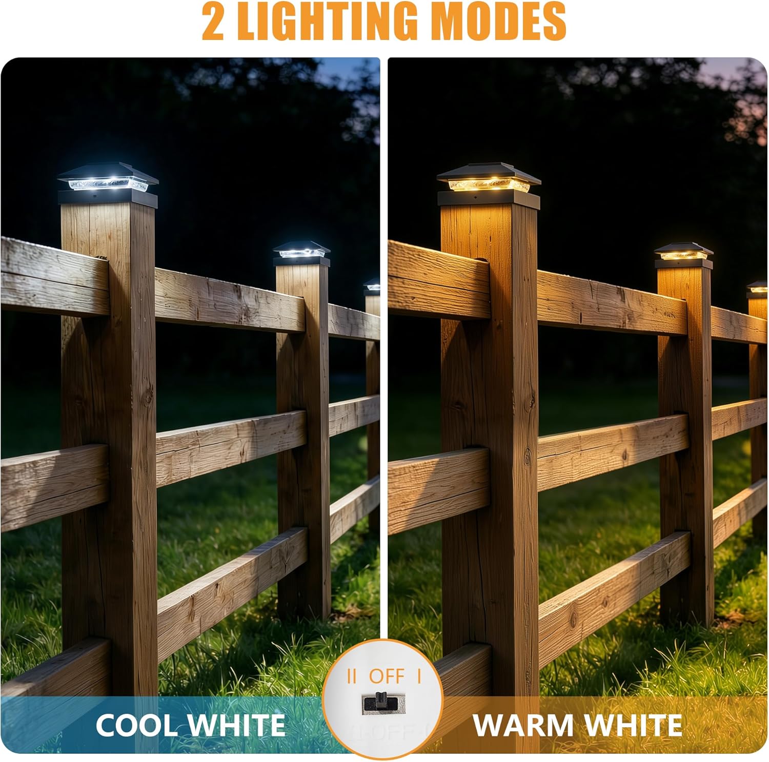 8 Pack Solar Powered Post Fence Cap Lights with 2 Color Modes for Patio Porch Garden, Black