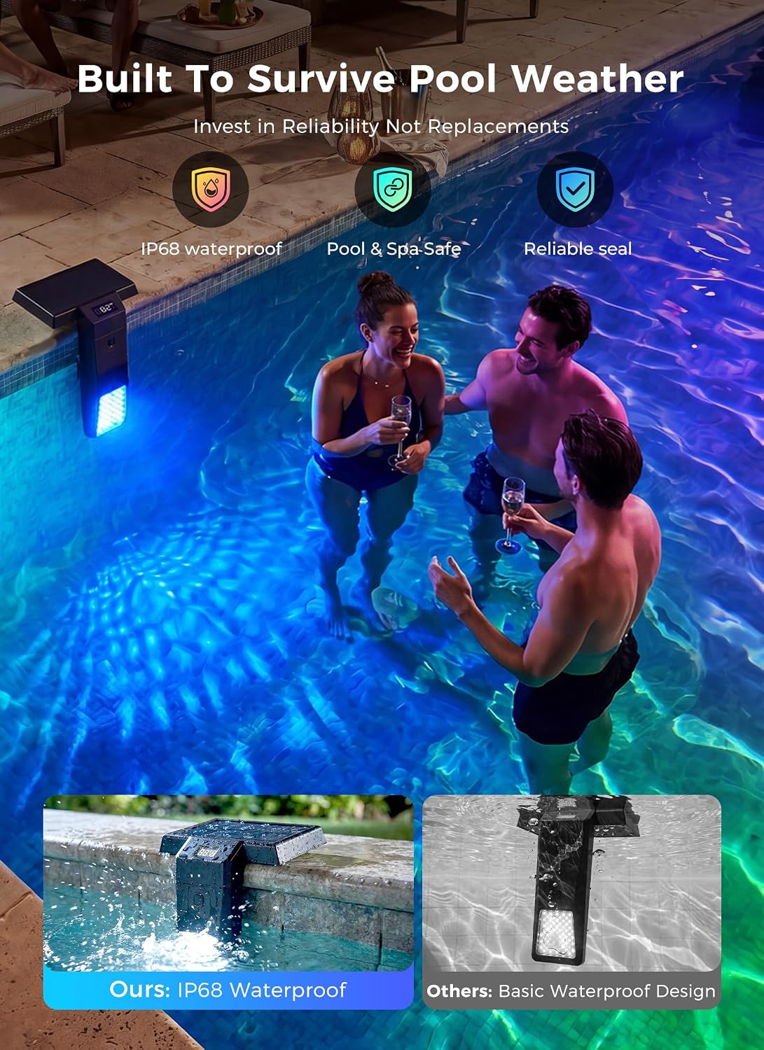 Solar Powered Color Changing LED Pool Lights for Inground & Above Ground Pools, Timer & Remote
