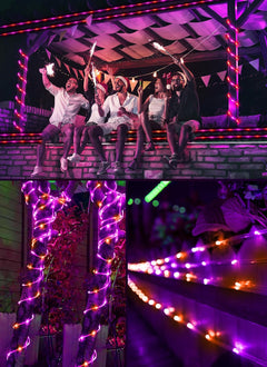 39FT 100LED Solar Rope Lights for Halloween Haunted House Party, 8 Modes, Orange and Purple