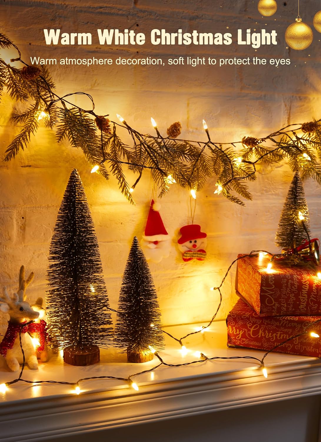 2Pack Plug in 8ft 20LED Mini String Lights for Christmas Party Holiday Xmas Decoration, Warm White