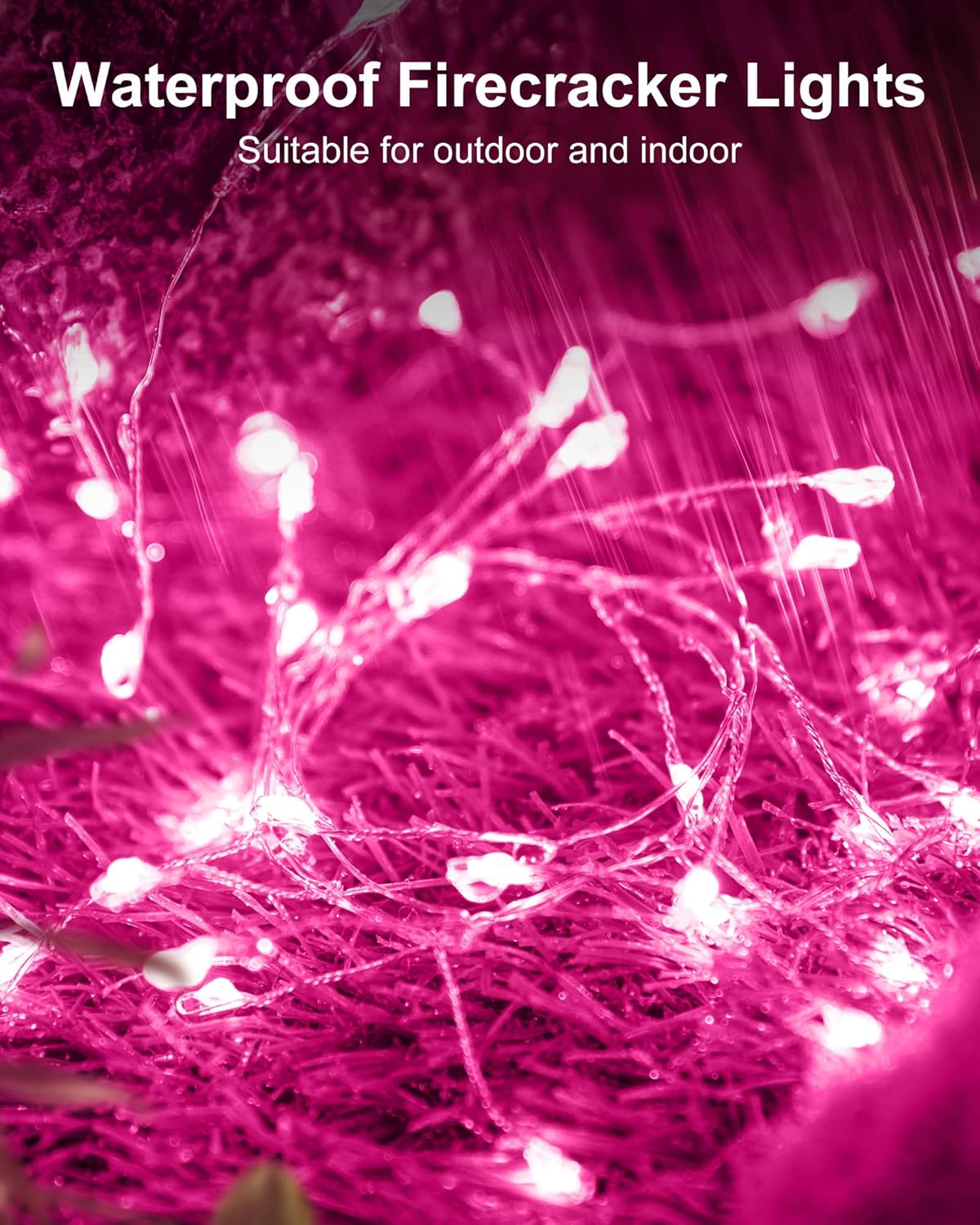Pink 5ft 60 LED Battery Operated Silver Wire Firecracker Lights for Valentine Wedding DIY Decor