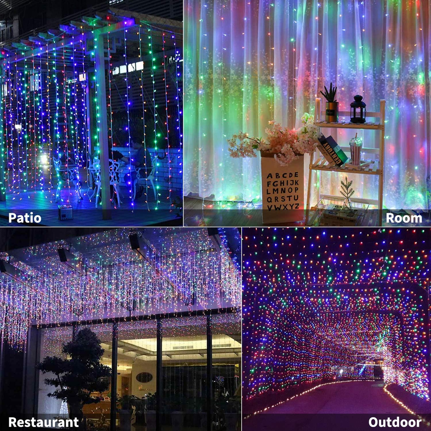 9.8 FT 300 LED Curtain String Lights with Remote, 8 Modes, Multicolor