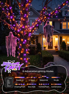 2Pack 35.6FT 100LED Battery Operated Mini Orange Purple Lights for Halloween Party Haunted House, 8 Modes
