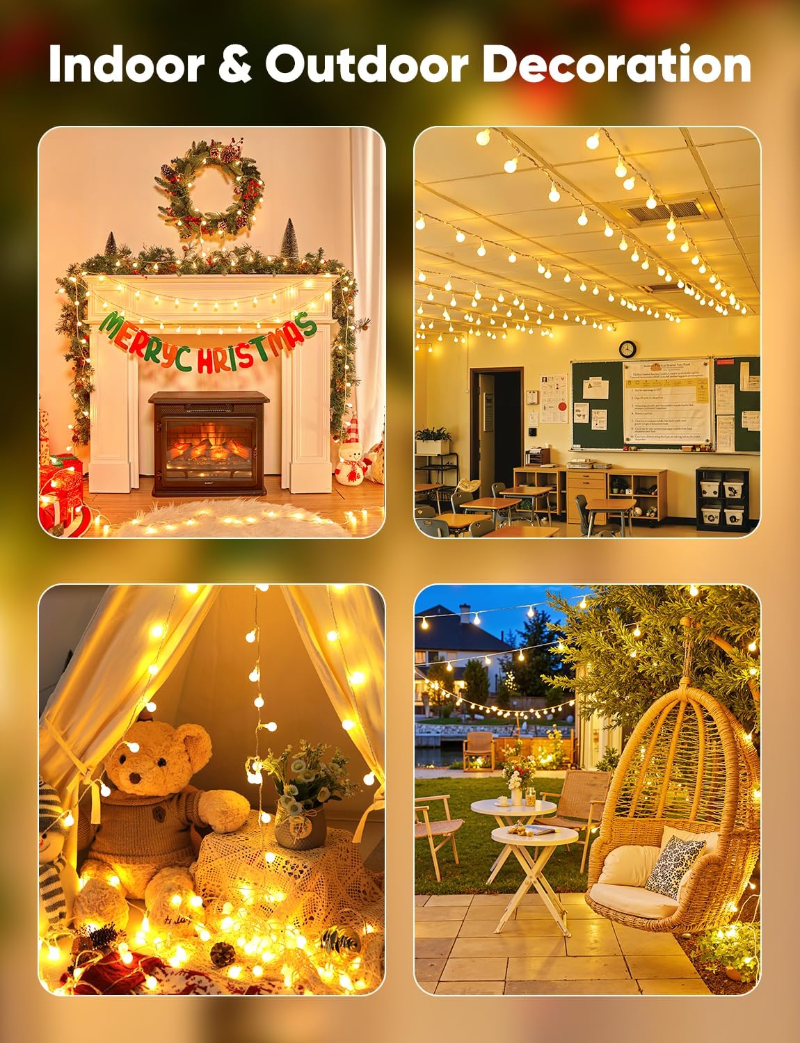66Ft 200 LED Plug in Globe Ball String Lights with Remote for Bedroom Party Decor, Warm White