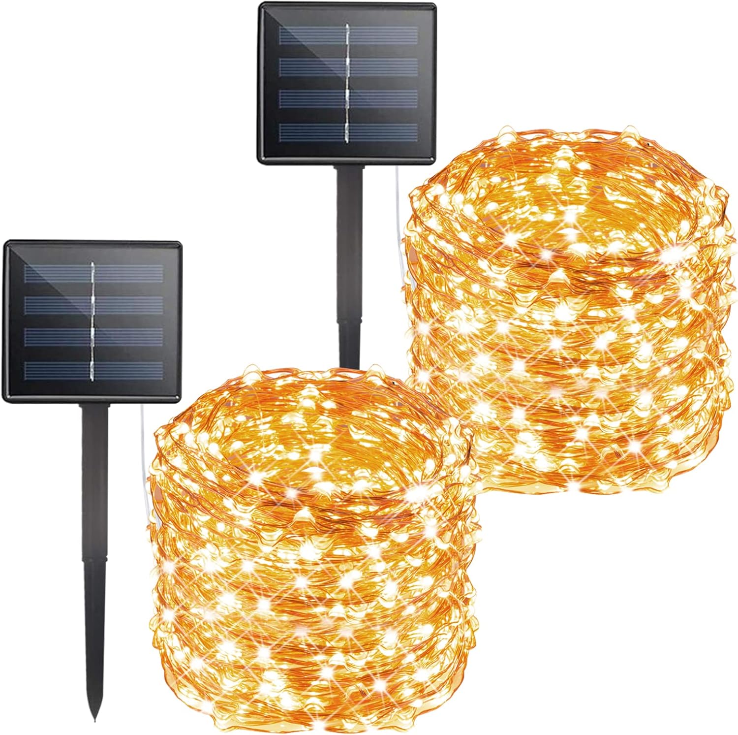 2 Packs Total 132Ft 400 LED Solar Powered Fairy String Lights with 8 Modes for Patio Christmas, Warm White