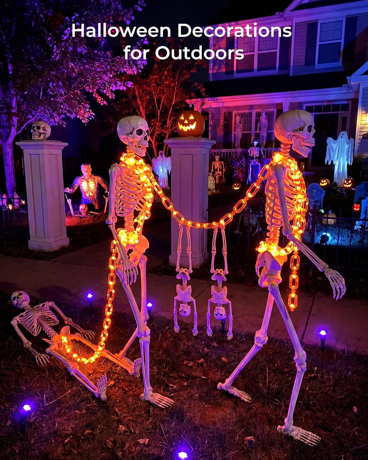 2Pack 10ft Battery Operated 88 Led Chain Orange Lights with 8 Lighting Modes for Halloween Decorations