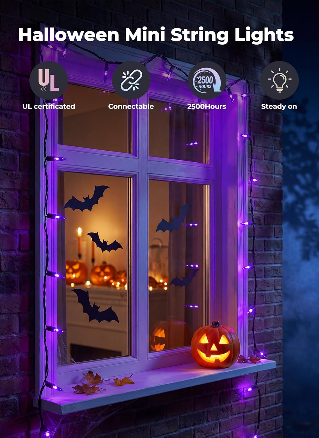 20Ft 100 LED Plug in Mini Incandescent Bulbs String Light for Halloween Haunted House Party, Purple