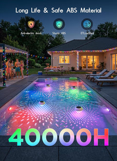 2Pack 2 in 1 Solar Powered RGBWW Floating Pool Lights with Chlorine Floater & Remote, 20+ Light Effects