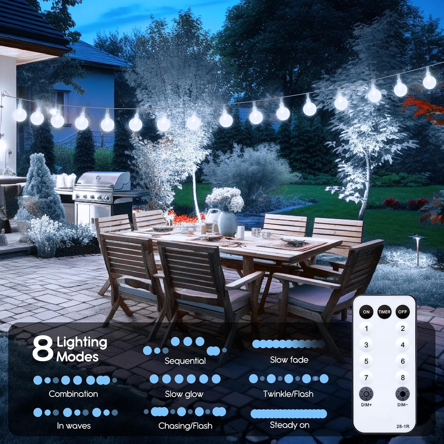 33ft 100 LED Plug in Crystal Globe Fairy Lights with Remote for Bedroom Tent, 8 Modes, White