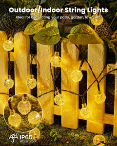 36FT Solar Powered 60 LED Crystal Globe String Lights for Garden Yard Porch Decor, Warm White