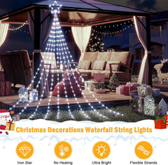 344 LED Waterfall Christmas Tree Lights with 11" Topper Iron Star, Pure White