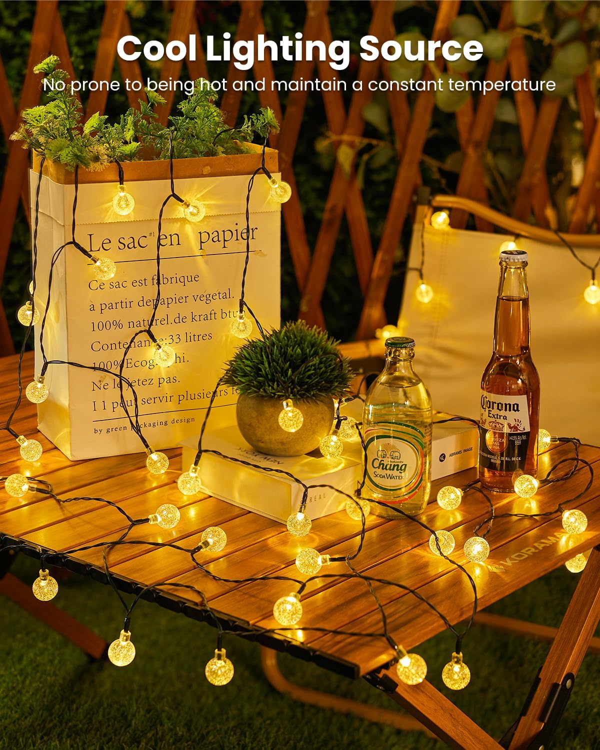 36FT Solar Powered 60 LED Crystal Globe String Lights for Garden Yard Porch Decor, Warm White