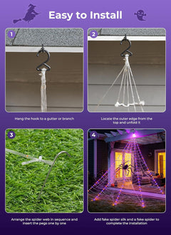 16.4Ft 225 LED Plug in Giant Spider Web Lights Set with Spider for Haunted House Halloween Decor