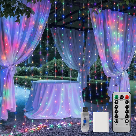 300 LED 9.8 FT USB Plug in Curtain Fairy Lights with Remote & USB Adapter, 8 Modes, Multicolor