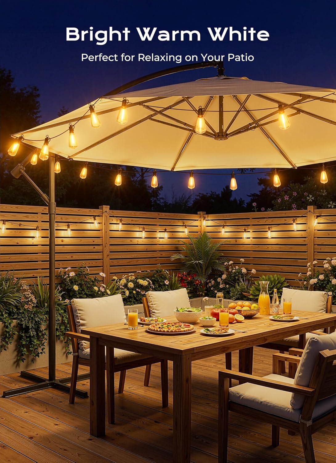 37FT Solar Powered 10+1 LED ST38 Bulbs String Lights Outdoor, 3 Light Modes