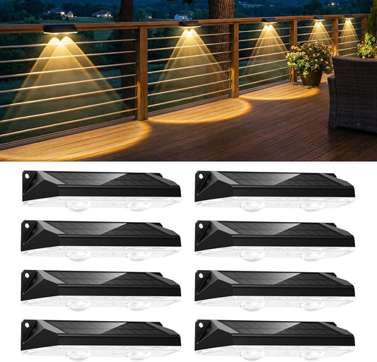 8 Pack Solar Powered Warm White & RGB 11 Colors Fence Deck Step Flood Lights for Patio Porch Garden