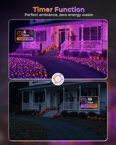2 Pack 12×5FT 360 LED Halloween Net Lights Outdoor, 12 Light Modes & Timer, Orange & Purple