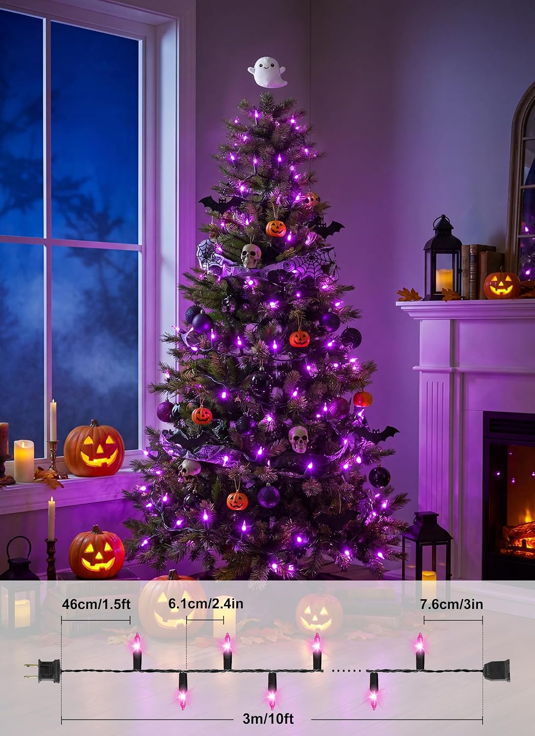 10Ft 50 LED Plug in Mini Incandescent Bulbs String Light for Halloween Haunted House Party, Purple