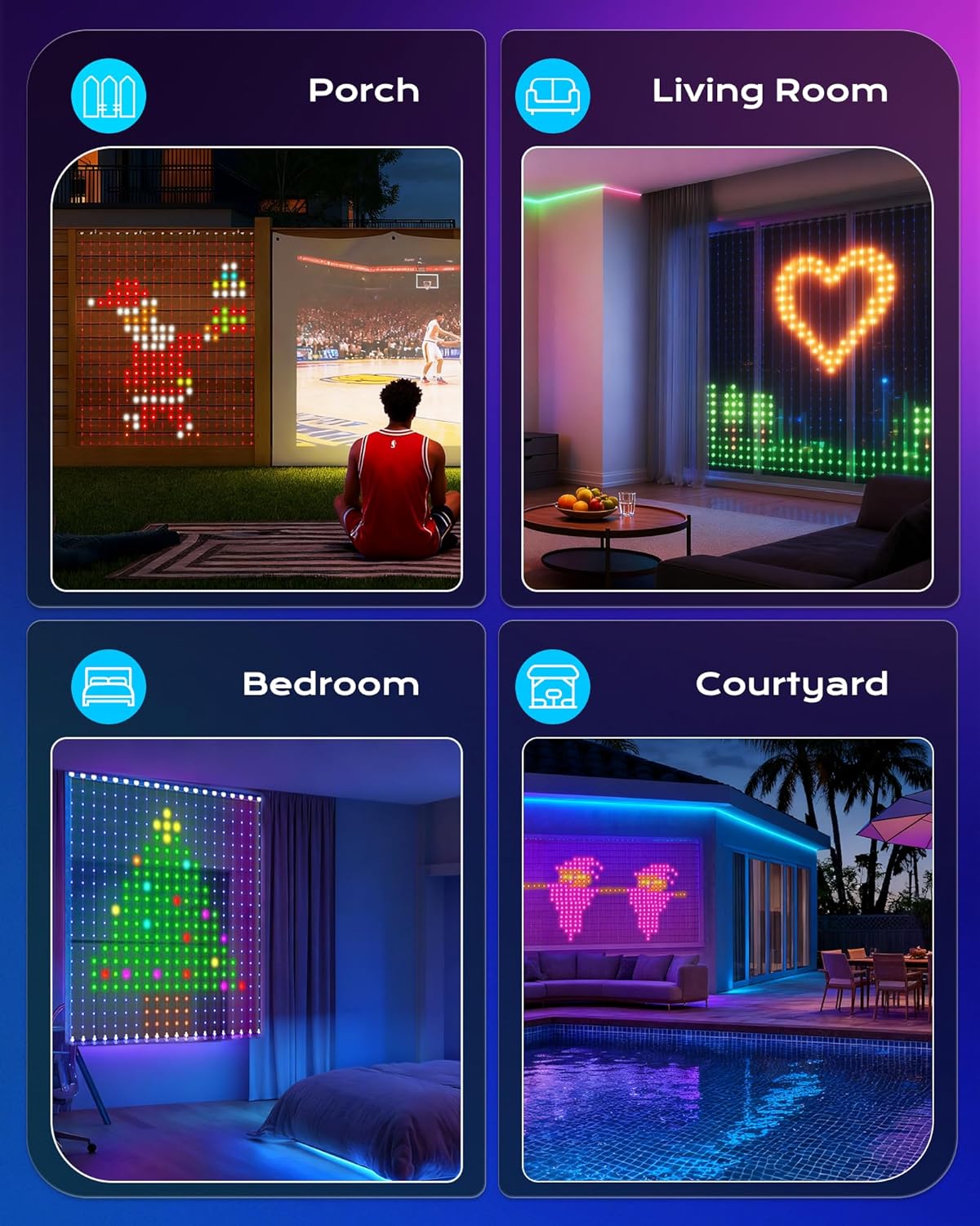 4.9x6.6ft Plug in 540 RGBIC LED Smart Color Changing Fairy Lights for Wall Window Garage