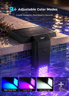 Solar Powered Color Changing LED Pool Lights for Inground & Above Ground Pools, Timer & Remote