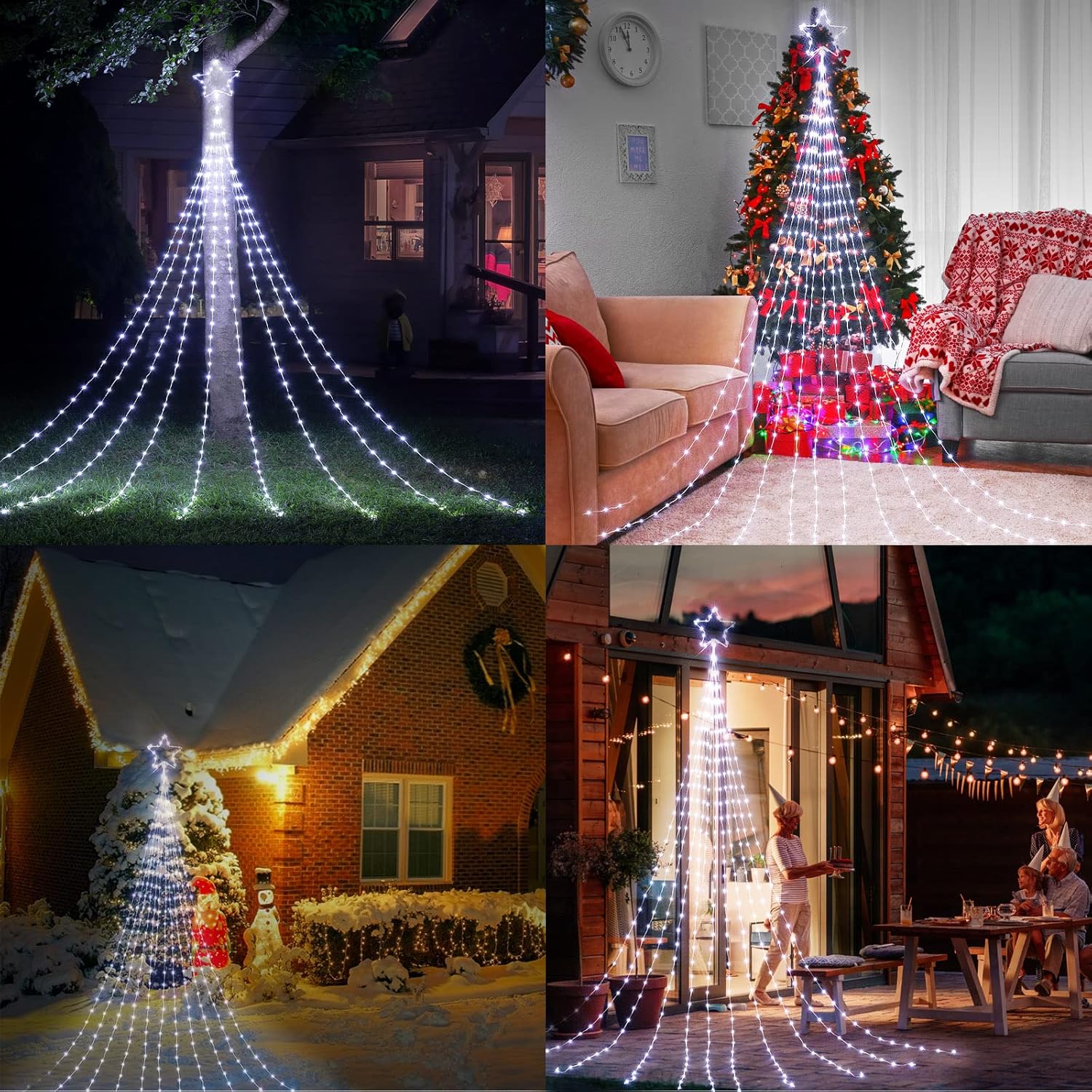 344 LED Waterfall Christmas Tree Lights with 11" Topper Iron Star, Pure White
