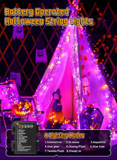 Halloween String Lights Battery Operated 10FT 120 LED Orange Purple