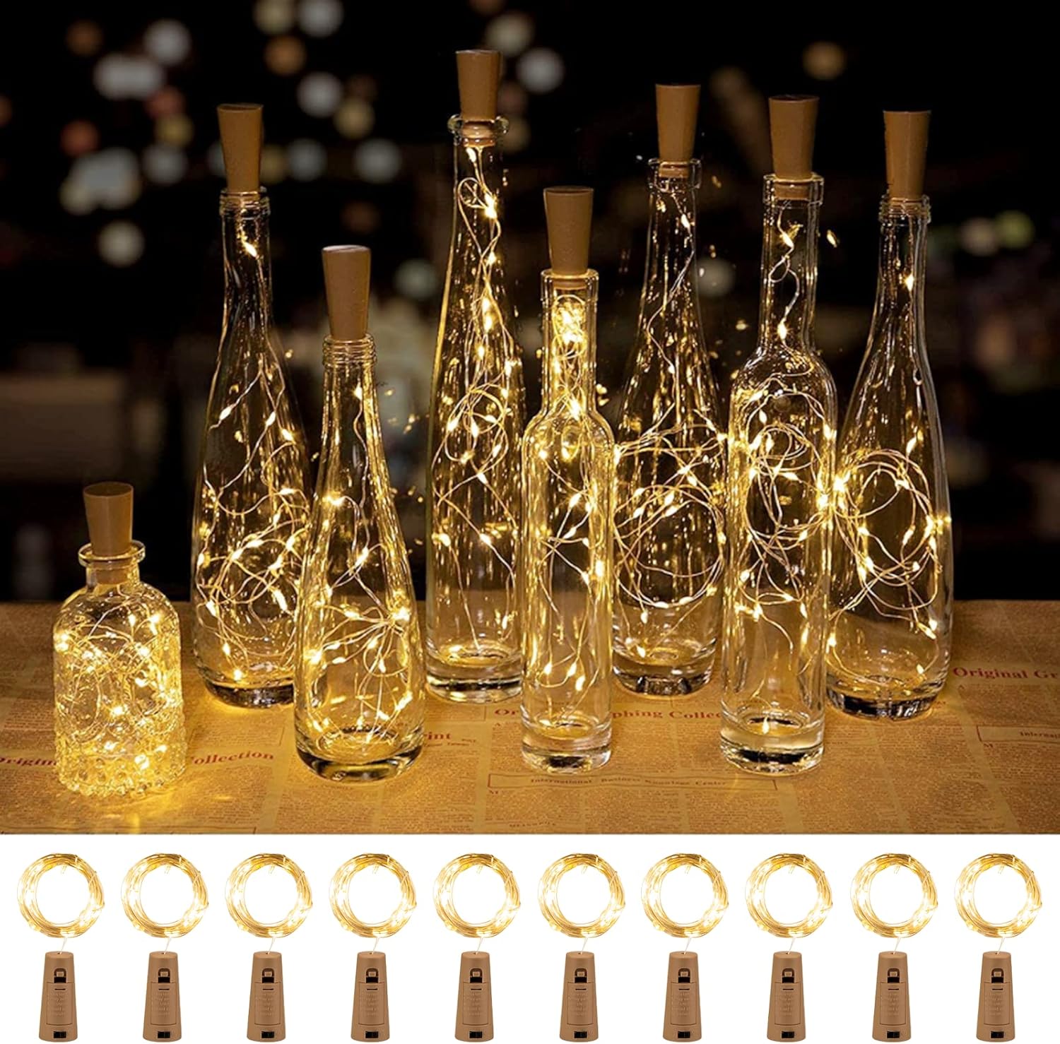 10/20 Pack 20 LED Battery Operated Silver Wire Wine Bottle Cork Lights for Bar Christmas Wedding Décor