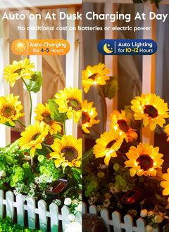 4 Pack Realistic Sunflowers Solar Powered Garden Pathway Lights for Yard & Patio Decorations