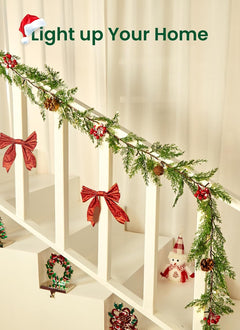 Christmas Garland with Lights, 6Ft 20 LED Lighted Cypress Leaves Garland, Battery Operated Christmas Lights, 2 Pack